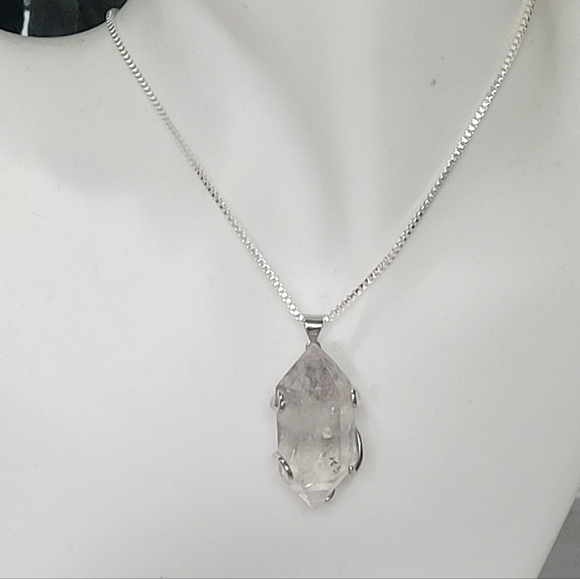 Hand Crafted Jewelry - LARGE GENUINE Herkimer Diamond STERLING SILVER 925 NECKLACE